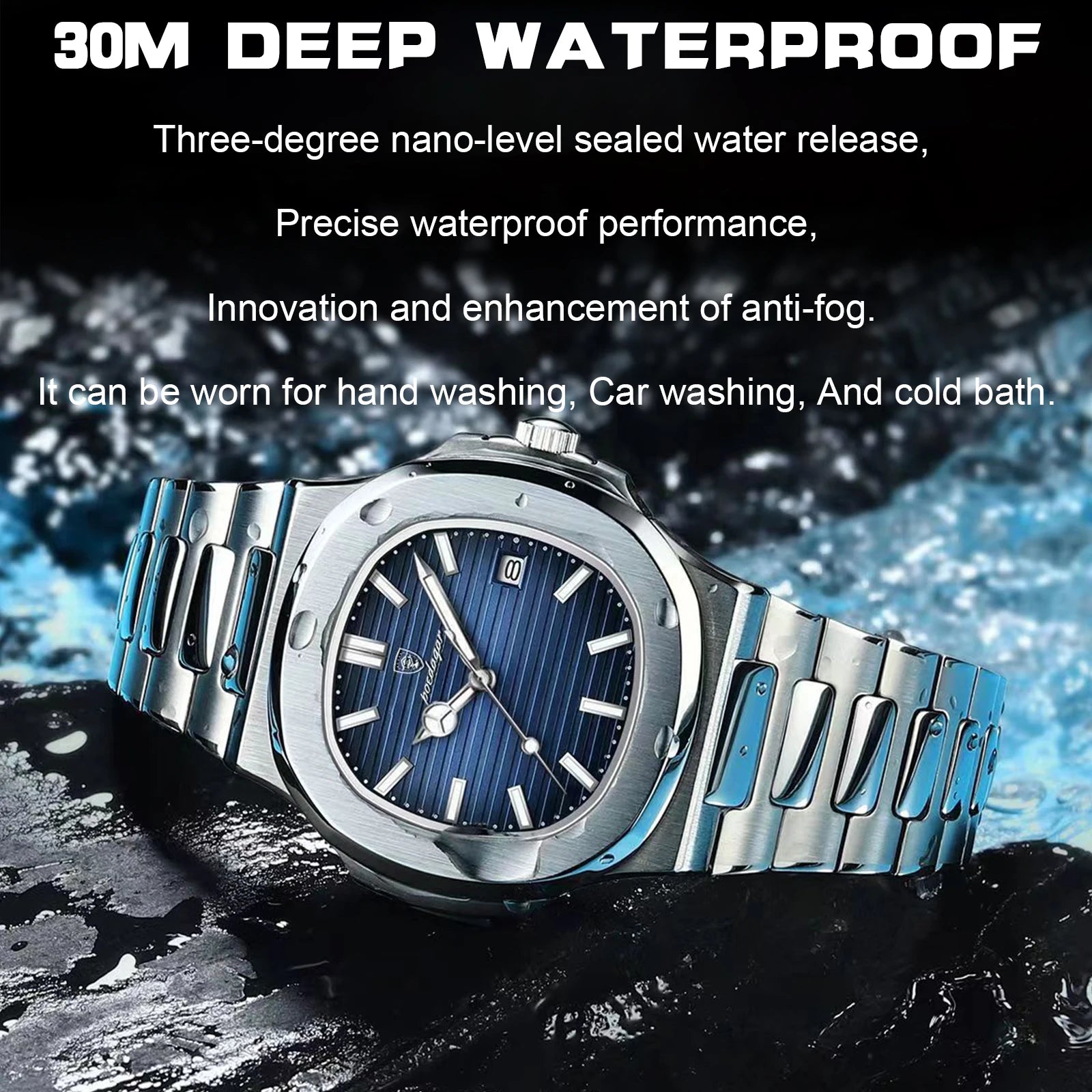 POEDAGAR carré luxe hommes montre-bracelet étanche lumineux Date en acier inoxydable mâle horloge affaires sport montres à Quartz pour hommes