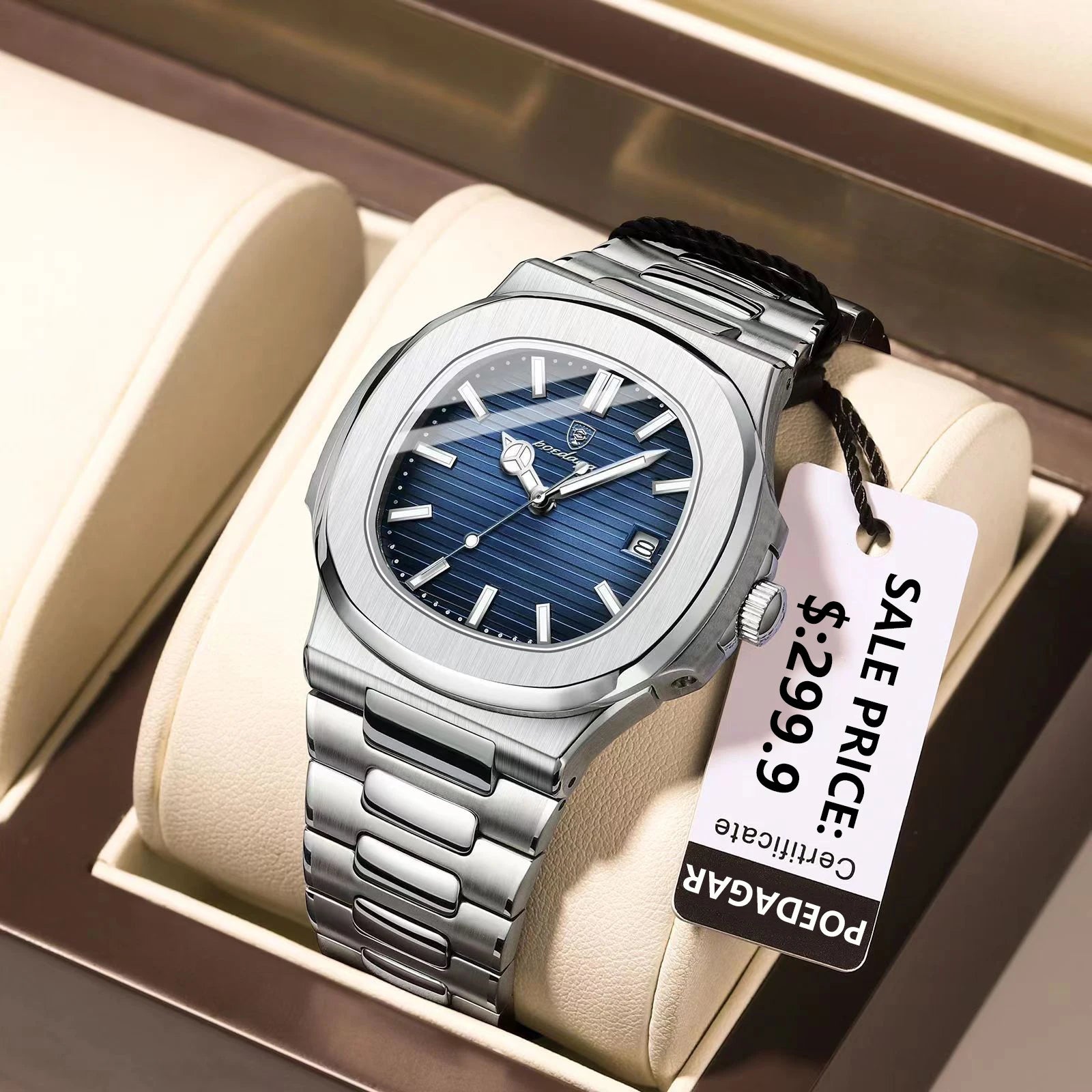 POEDAGAR carré luxe hommes montre-bracelet étanche lumineux Date en acier inoxydable mâle horloge affaires sport montres à Quartz pour hommes