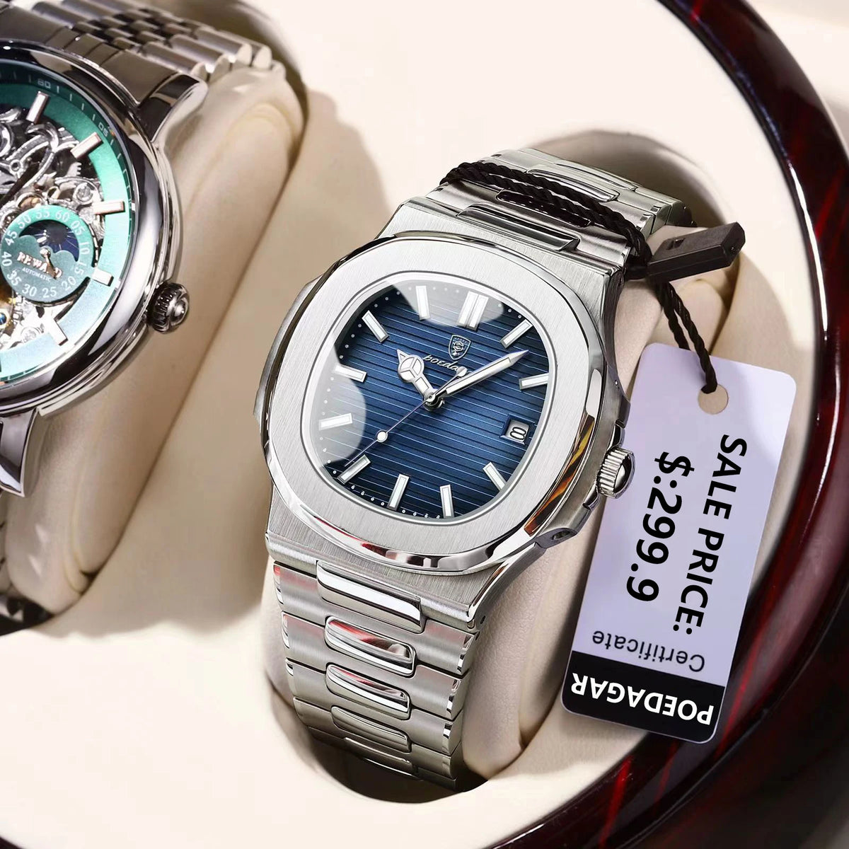 POEDAGAR carré luxe hommes montre-bracelet étanche lumineux Date en acier inoxydable mâle horloge affaires sport montres à Quartz pour hommes